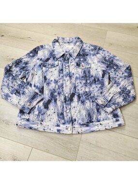 Womens Purple White Tye Dye Button Up Christopher Banks Cotton Jacket Sz Lg